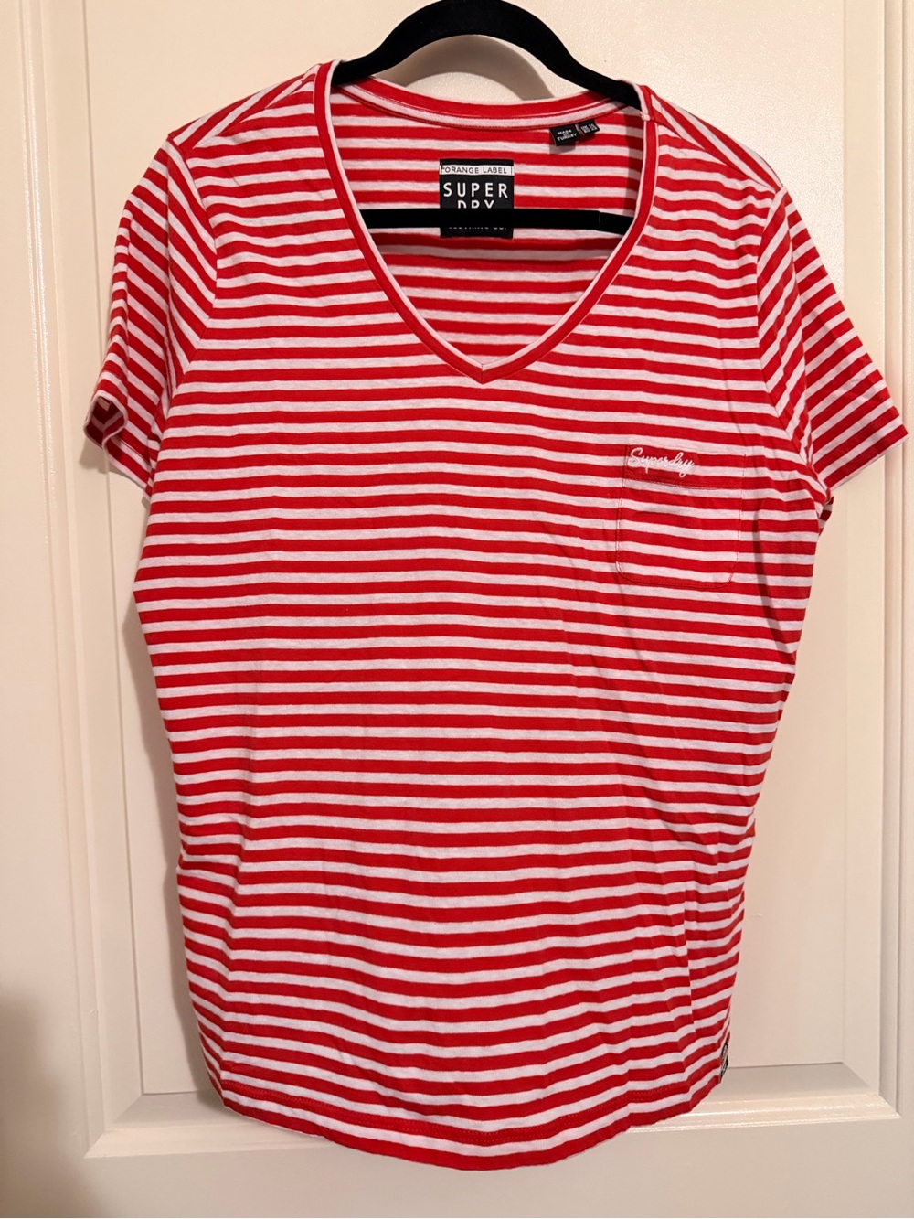 Superdry Red & White Striped V-Neck Tee